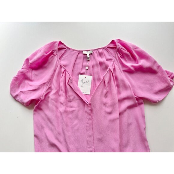 NWT JOIE Terabithia Tulip Pink 100% Silk Crepe Short Puff Sleeve Blouse, Size M - Picture 7 of 12